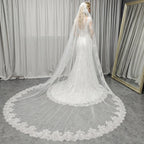 Customized Long Mantilla Veil with Eyelash Lace, 2.5m/3m Ivory Veil with Hidden Comb, Chantilly Eyelash Lace Wedding Veil