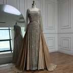 Serene Hill Turquoise Square Collar Mermaid Evening Dress With Long Sleeves