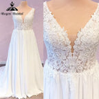 Plus Size Custom A Line Wedding Dress V Neck Lace Chiffon Bride Gown