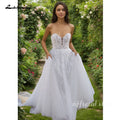 Custom Boho Strapless Sweetheart Corset Wedding Dress Lace A Line Bridal Gown