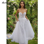 Custom Boho Strapless Sweetheart Corset Wedding Dress Lace A Line Bridal Gown