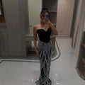 Women Black Mermaid Evening Dress Custom Beaded Luxury Gown