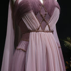 Sharon Said Ombre Pink Elegant Evening Dress with Cape Sleeve Criss Cross Halter Backless Women's Party Gowns SS309 Customized