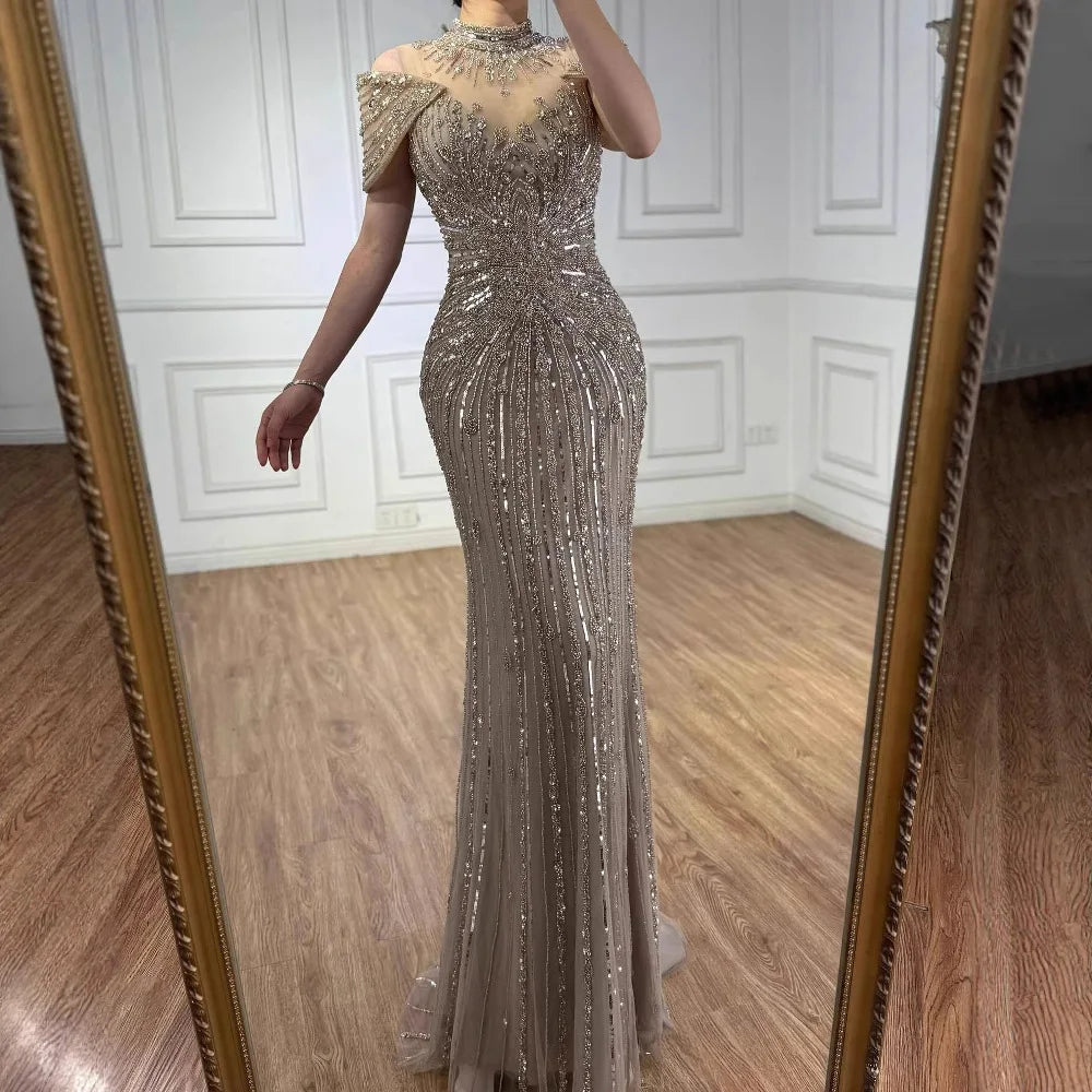 Luxury Caramel Mermaid Beaded Evening Dress LA73082