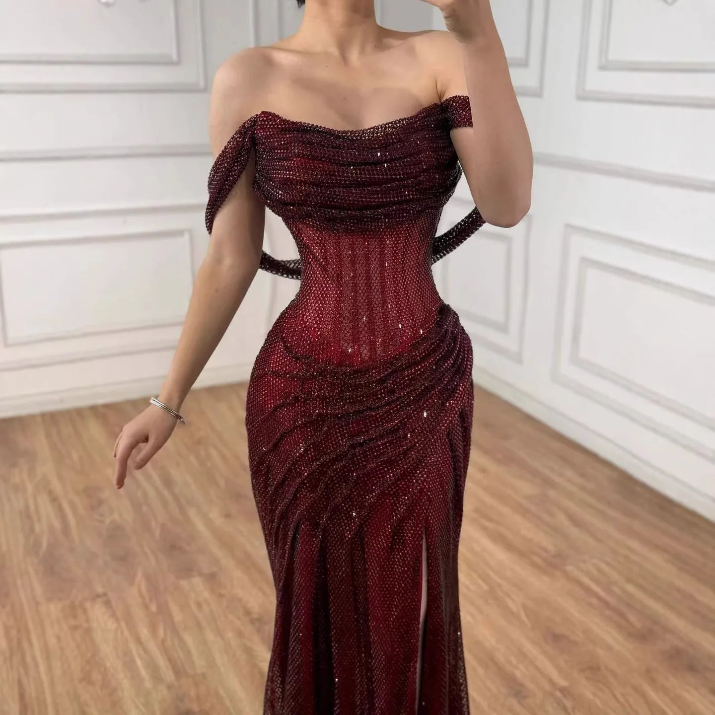 Silver Off Shoulder Mermaid Sparkle Evening Dress for Women Wedding Party Gown