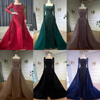 Serene Hill Wine Red Long Sleeve Mermaid Beaded Evening Dress For Women
