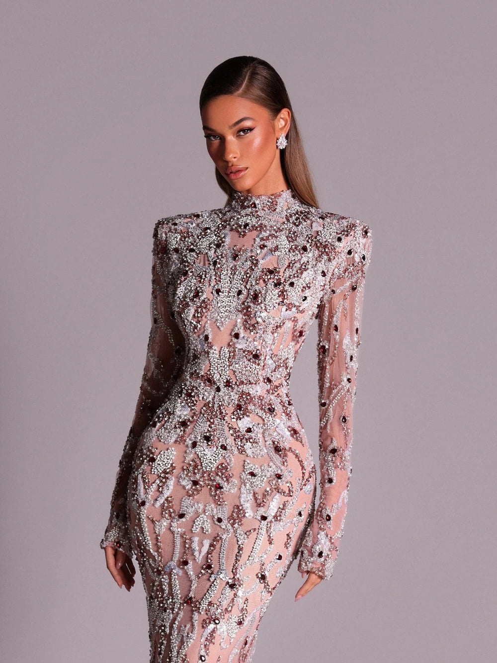 Sexy Open Back Beaded Evening Gown Delicate High Neck Long Sleeved Mermaid Chic Cocktail Dress With Luxe Beadwork Customized