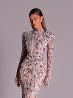 Sexy Open Back Beaded Evening Gown Delicate High Neck Long Sleeved Mermaid Chic Cocktail Dress With Luxe Beadwork Customized