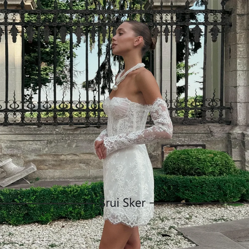 Custom Short A Line Lace Wedding Dress With Removable Sleeves