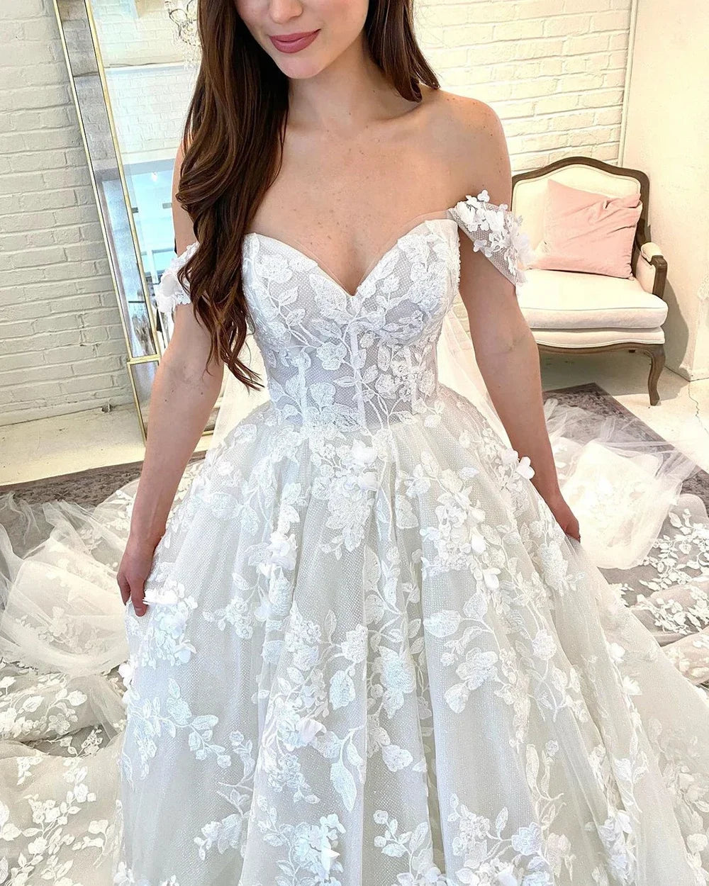 Lakshmigown Custom Lace Wedding Dress Off The Shoulder Bridal Gown