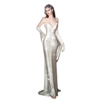 Luxurious Champagne White Sequin Formal Gown Strapless Sweetheart Neck and Sleeveless Evening Gala Gown Red Carpet Prom Dress