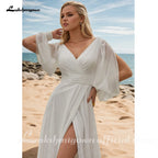 Lakshmigown Custom Aline Wedding Dress V Neck Chiffon Long Sleeves