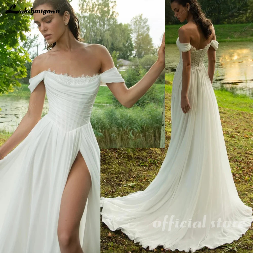 Lakshmigown Custom Chiffon Beach Wedding Dress Lace Up Back