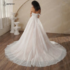 Elegant Champagne Lace Wedding Dress Strapless Boho Bridal Gown 2025