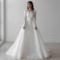 Customized Lace Wedding Dress With Long Sleeves And Square Neck Bridal Gown