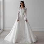 Customized Lace Wedding Dress With Long Sleeves And Square Neck Bridal Gown