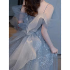 2025 Neue Elegante Rücken-Tüll-Schleife Mit Schleppe A-Linien-Abendkleider Sexy Schulterfreies Geburtstagsfestkleid