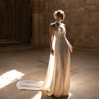 Elegant Satin Halter Mermaid Wedding Dress Backless Deep V Neck Gown