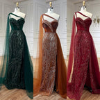 Luxury Green One Shoulder Mermaid Evening Dress with Cape LA72472