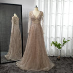 Serene Hill Lilac V Neck A Line Beaded Evening Gown For Women Custom