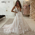 Elegant Boho Lace V Neck Spaghetti Strap Bridal Wedding Gown Custom Made