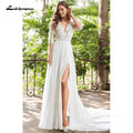 Lakshmigown Boho A Line V Neck Long Sleeve Lace Bridal Gown