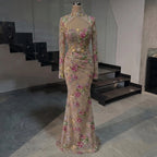 Serene Hill Floral Mermaid Evening Dress Long Sleeves Women Wedding Gown