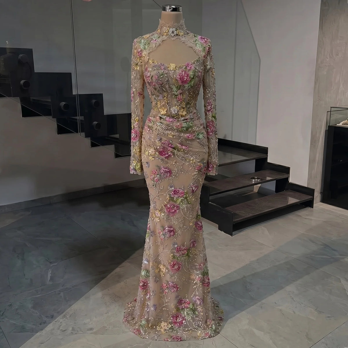 Serene Hill Floral Mermaid Evening Dress Long Sleeves Women Wedding Gown