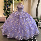 Lilac Quinceanera Dresses Ball Gown Lace Appliques Sweetheart Neckline