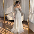 Serene Hill Customized Off Shoulder A Line Prom Dress for Women Evening Gown