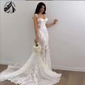 Custom Mermaid Wedding Dress With Lace And Floral Boho Beach Style