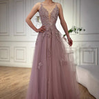 Luxury Sage Green Lace A-Line Prom Dress with Spaghetti Straps LA73005