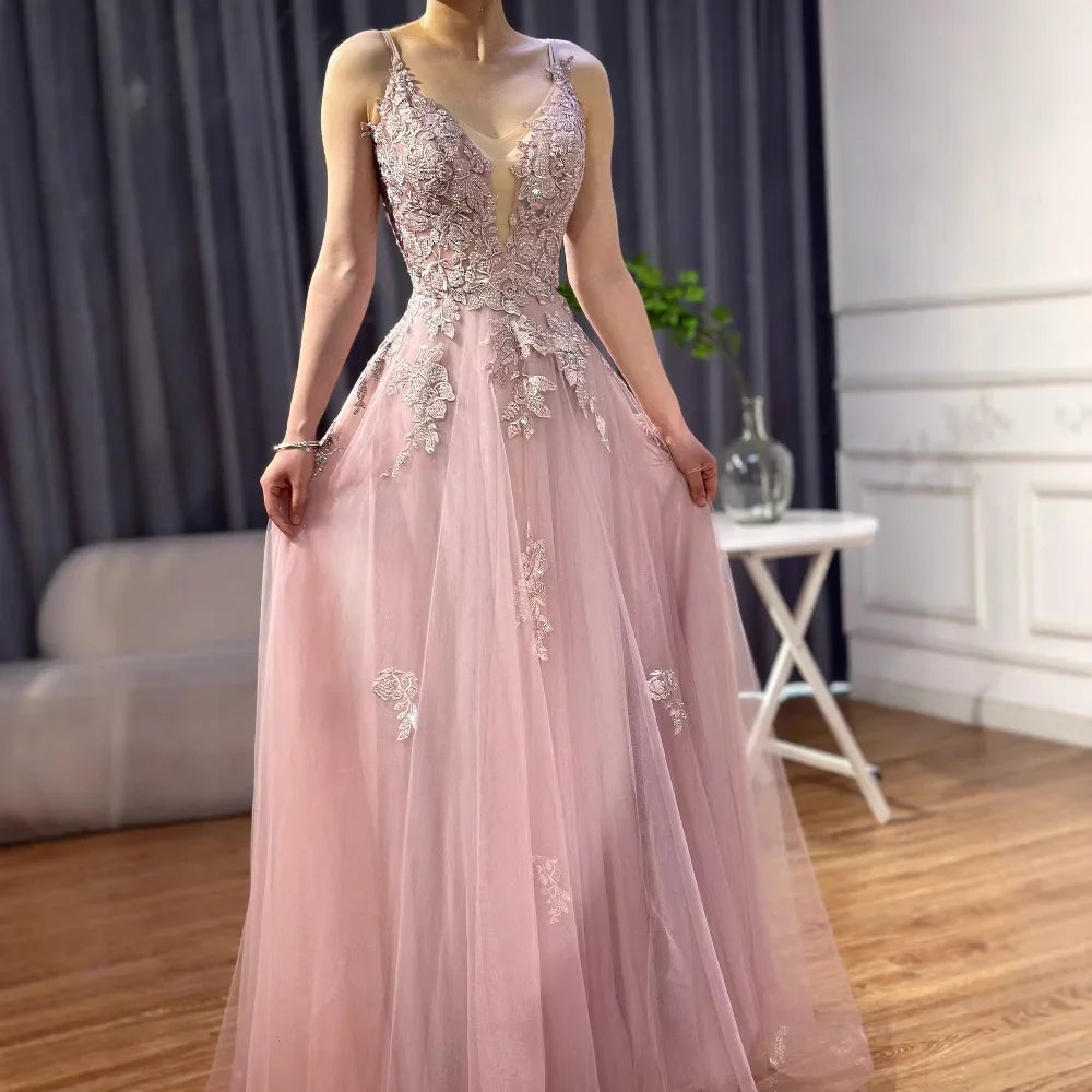 Luxury Sage Green Lace A-Line Prom Dress with Spaghetti Straps LA73005