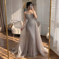 Strapless Caramel Beaded Tulle Evening Dress Sweetheart Formal Gown