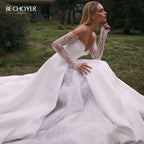 Customized Off The Shoulder A Line Wedding Dress Long Sleeve Appliques Gown