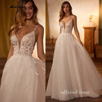 Custom Beach Wedding Dress With Beaded Lace And V Neck Spaghetti Straps
