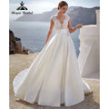Roycebridal Custom Ballgown Wedding Dress V Neck Lace Illusion Chapel Train