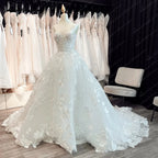 Luxury Champagne Lace Spaghetti Straps Wedding Dress For Bride
