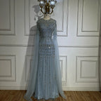 Custom Caramel Mermaid Beaded Evening Gown With Cape Sleeve For Women