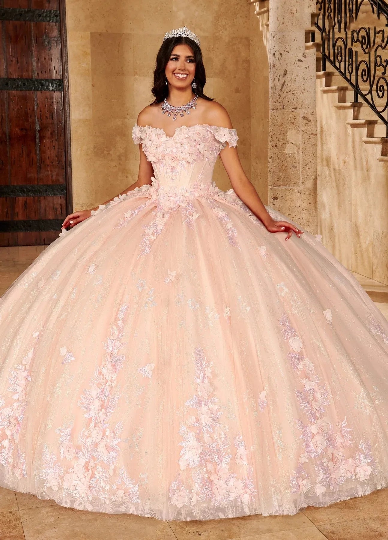 Königsblaue Charro-Quinceañera-Kleider Ballkleid Schulterfrei Tüll Blumen Puffig Mexikanische Süße 16 Kleider 15 Jahre Maßgeschneidert