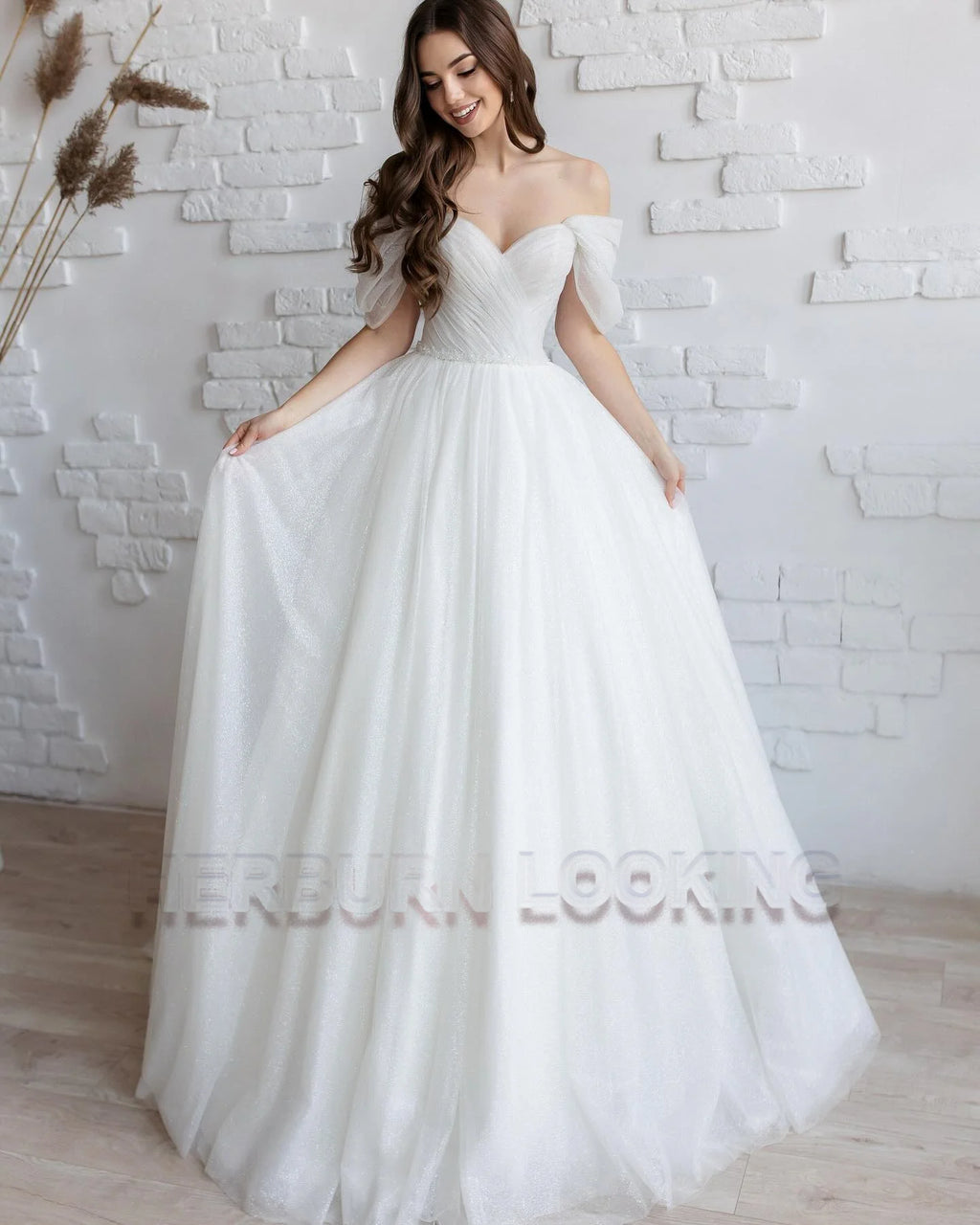 Herburn Pleated A Line Wedding Dress With Appliques Custom Made