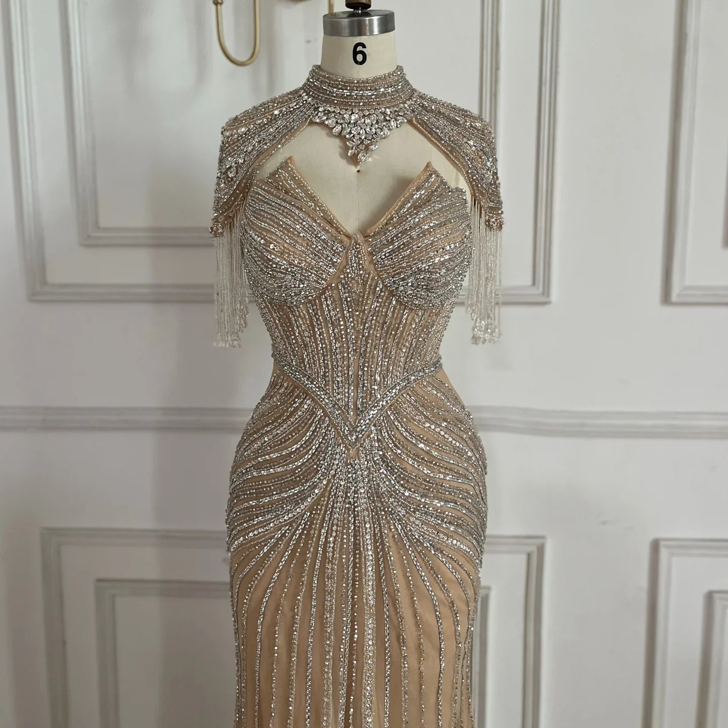 Pink Beaded Mermaid Evening Dress With Side Split For Women Custom Made