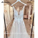Lakshmigown Custom Illusion Backless Sleeveless Appliques Wedding Dress Bride