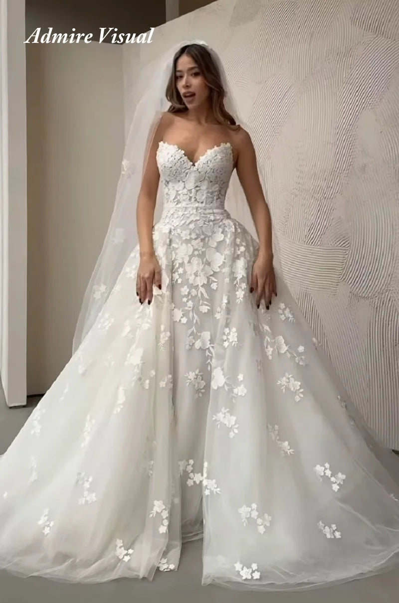 Mermaid Lace Wedding Dress Sweetheart Sleeveless Detachable Train