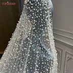Luxury Pearl Embellished Cathedral Bridal Wedding Veil With Custom Length