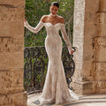 Custom Illusion Lace Mermaid Wedding Dress With Full Sleeves And Beaded Bodice