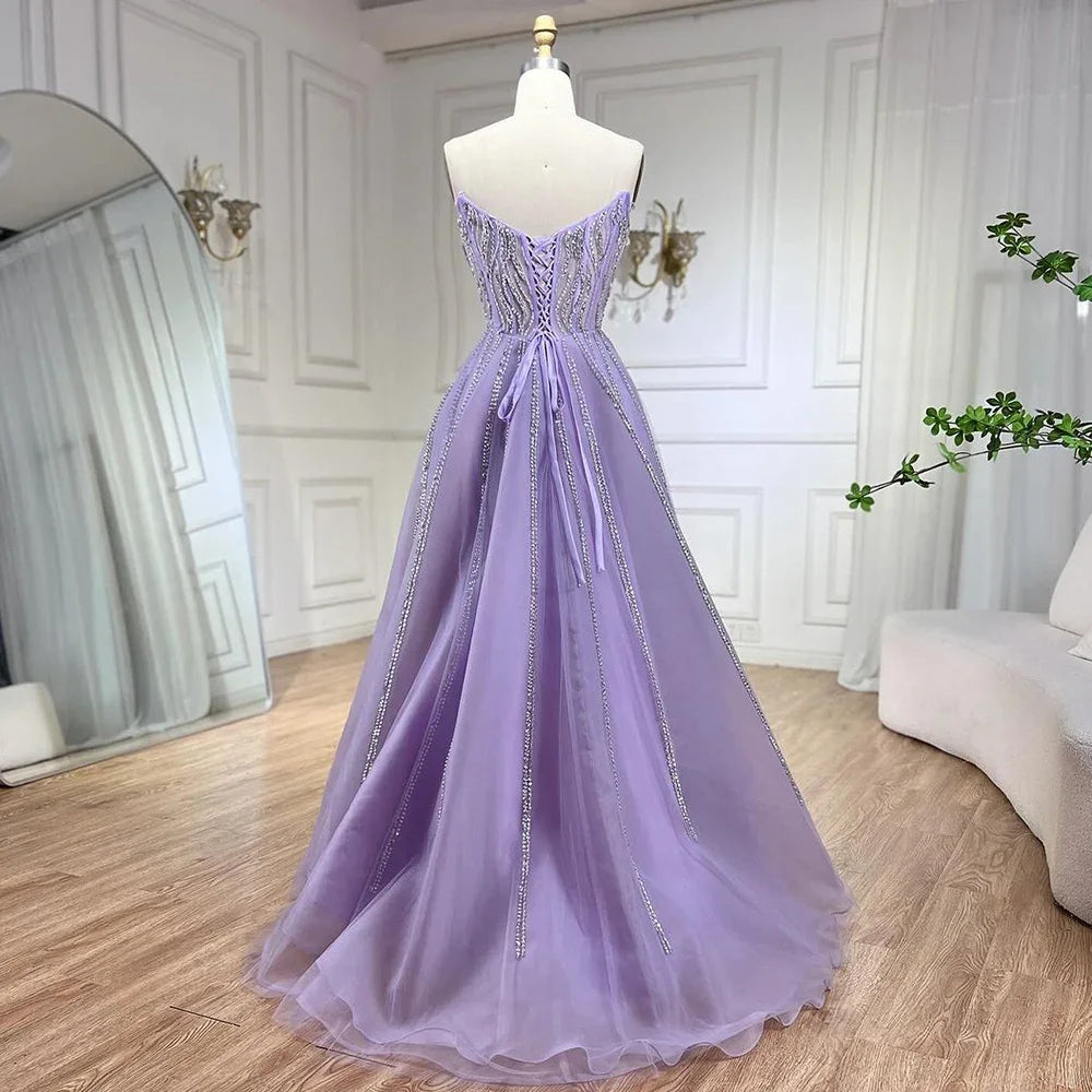 Serene Hill Lilac Strapless Beaded A Line Custom Prom Gown For Women 2025