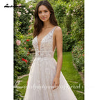 Custom A Line Plunging V Neck Wedding Dress With Tulle Skirt