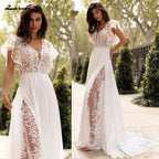 Lakshmigown Summer Boho Wedding Dress Beach Lace V Neck Custom Bridal Gown