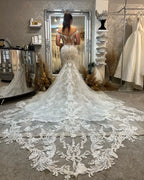 Custom Mermaid Wedding Dress With Lace Appliques Off Shoulder Bridal Gown